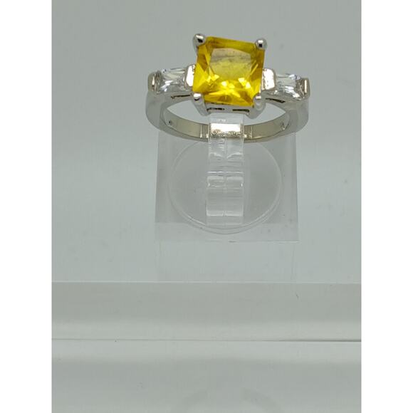 White Gold GP Canary Yellow Princess Cut Sim Diamond CZ Engagement Ring Size 9 - Picture 7 of 10